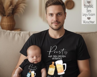 Vatertagsgeschenk Babybody Baby Body T-Shirt Bügelbild Erster Zweiter Vatertag Geschenk | Prost Papa Vater Sohn Tochter Outfit | Bier Milch
