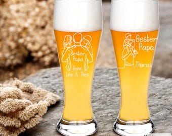 Personalized wheat beer glass with engraving "Dad & Child Fineline" | Gift idea for dad, grandpa, uncle | Father's Day beer glass gift for dad