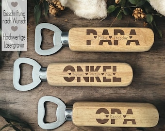Flaschenöffner personalisiert Gravur Papa Geschenkidee Onkel Opa Bieröffner Namen Kapselheber Holz Geburtstagsgeschenk Geschenkidee für Ihn