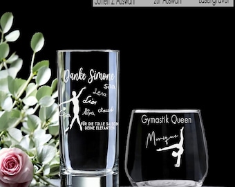 Personalized drinking glass with engraving, gymnastics coach gift with name, team gift idea, farewell, end of season, water glass, dance teacher, gymnastics
