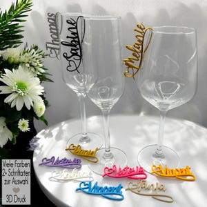 Glasmarkierer mit Namen personalisiert | Namensschild zum Einhängen ins Glas Glasanhänger Platzkarte Hochzeit Tischkarten Trauung Großer Tag