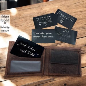 Gravierte Visitenkarten mit eigener Handschrift Botschaft | Familie Geschenk Oma Opa von Kind | Geschenkidee Mama Papa | Geldbeutel Karte