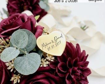 Memorial Bridal Bouquet Pendant | Engraved Heart Charm for Weddings | Memorial Pendant with Personalized Text | Today Morning Forever Bride and Groom Love