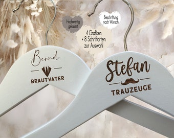 Kleiderbügel Holz personalisiert mit Name + Grafik | Kleiderbügel Hochzeit Bräutigam Trauzeuge Brautvater | Gastgeschenk Geschenkidee