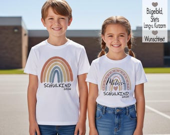 T-shirt for schoolchild 2026 with name, rainbow, first day of school, first grader | Kindergarten farewell, first day of school, start of school | Girl, Boy