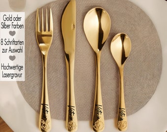 Kinderbesteck mit Gravur | Gold oder Silber Farben personalisiert mit Name | personalisiertes Besteck | Taufgeschenk Geburtsgeschenk