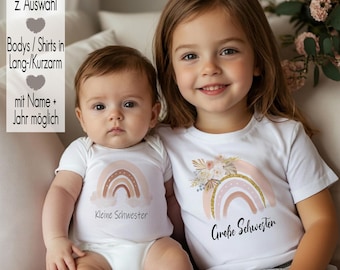 Große Schwester T-Shirt kleine Schwester Body Bügelbild | Blumen Schwangerschaftsbekanntgabe | Geschwister Outfit personalisiert Namen