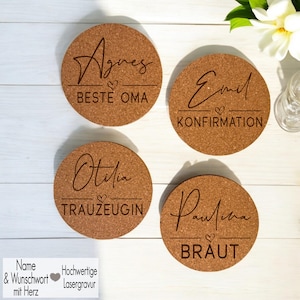 Kork Untersetzer für Gläser personalisiert Gravur Oma Glasuntersetzer Taufe Namensschilder Platzkarten Hochzeit Gastgeschenk Herz Erzieher