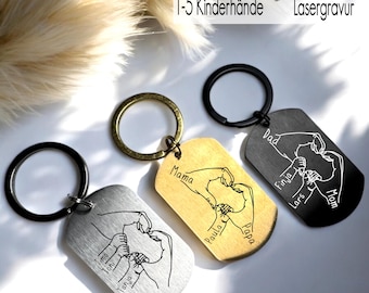 Engraved Family Keychain Gift Idea with Names and Children's Hands Heart | Personalized Pendant for Him, Her, Love