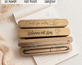Personalized Ballpoint Pen Gift Set for Midwives, Doctors, Thank You, Birth, Baby | Wooden Gift Box, Pen Engraving