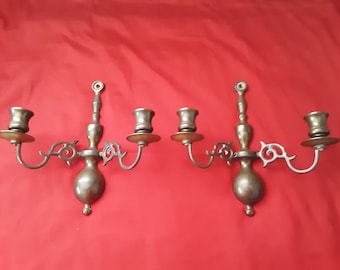 2 Vintage Brass Candleholders Wall Sconces