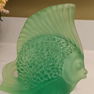 Art Glass Signed Satin Green Goldfish Figurine 7.5"