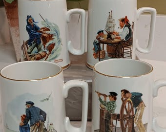 Norman Rockwell - Set completo di 4 boccali in porcellana. "The Seafarers" - Circa 1985