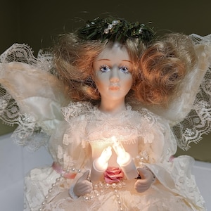 Vintage 12&quot; Lighted Angel Tree Topper Christmas Ornament