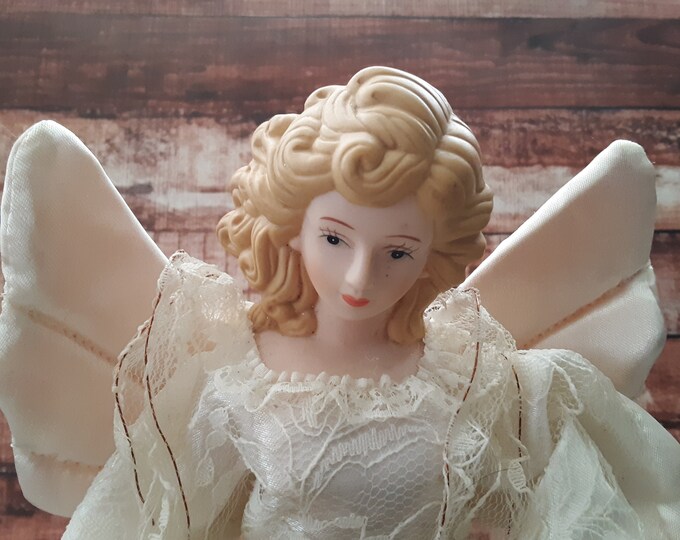 Vintage 15 Lighted Angel Tree Topper Christmas Ornament White Etsy