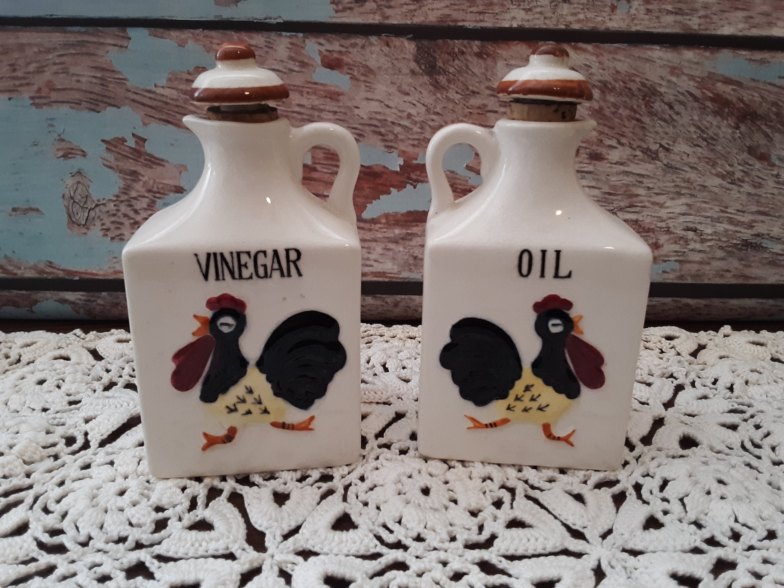 Rooster Oil & Vinegar Jars Made In Japan Etsy