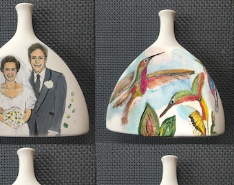 Vase Queue de Poisson ORIGINAL Abstrait Céramique Porcelaine PEINT À LA MAIN, Portraits, Animaux, Bébé, Enfant, Mariage, Anniversaire, Fleurs, Anniversaire