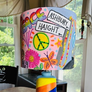 HIPPIE Lamp shade, lamp, Hand-Painted Ceramic Table Lamp, night light.  Haight-Ashbury, 1960's, Flower child , Woodstock, Peace, Modern Art.