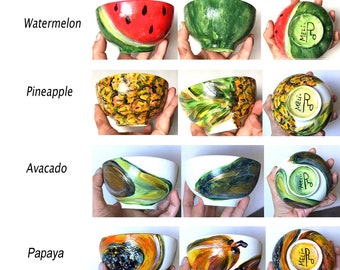 FRUIT BOWLS Porcelain Hand-Painted: Pineapple, Watermelon, Papaya, Avocado, Apple, Pomegranate, Each sold seperately