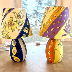 French Parisian Style Pattern Table Lamp, Hand-painted, unique gift, Nightlight, Ambience, Country, Fabric Print, Classic French Designs