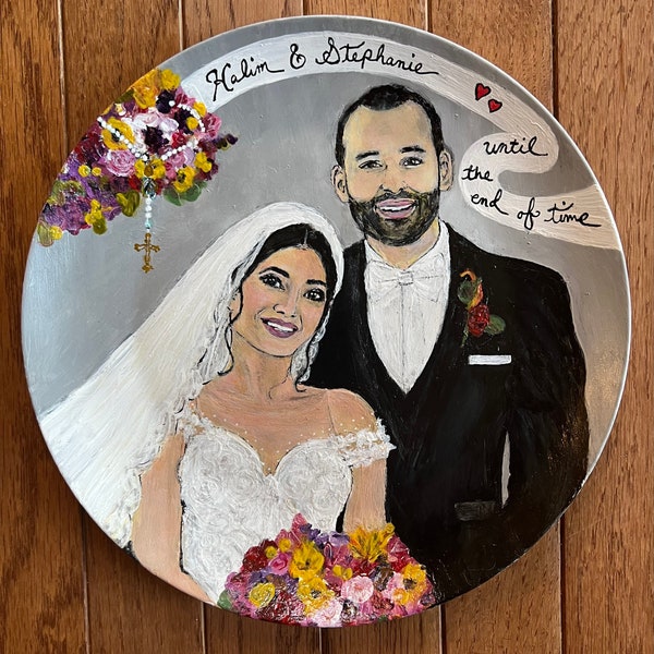 Hand-Painted Porcelain PLATE Custom Original DECORATIVE, Photos, Wedding, 18th Anniversary, Portraits, Pets, Mother's Day, Graduation