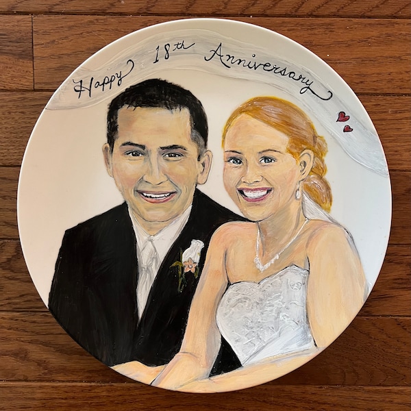 Porcelain Hand-Painted PLATE Custom, ceramic, family, photos, Wedding, 18th Anniversary, Portraits, family, engagement, birthday