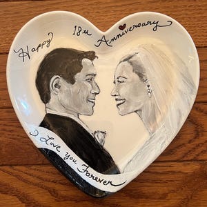 HEART Shaped, Hand-Painted Porcelain Plate from photo. Custom, decorative, Weddings, 18th Anniversary, Portraits, Pets, Mother's Day, Grads