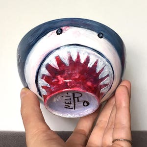 SHARK Ocean Marine-Life Hand Painted Porcelain Art Bowl, Art Decor