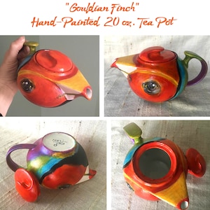Rainforest Collection: Hand-painted original Porcelain Mugs, teapots, serving dishes, hanging planters, colorful bright nature, birds, etc.