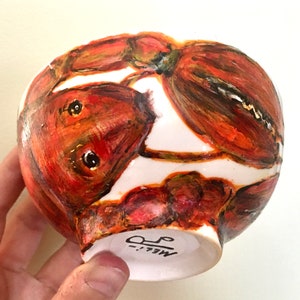 LOBSTER Fest Decorative Art Bowl, Hand-painted Porcelain, Summer Picnic, Festival, holds wet-naps, lemon, butter, etc.