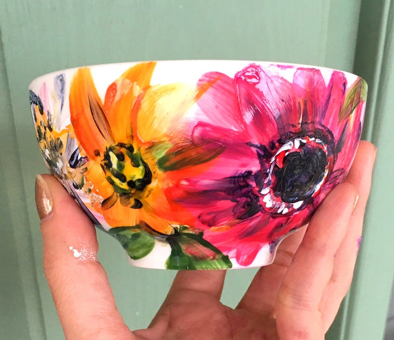 FLOWER Bowls Porcelain Art Decor Mixed Flowers Iris Tulips Etsy