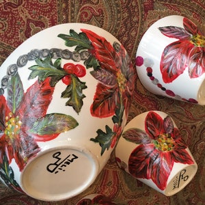 SALE!!! Hand-painted Porcelain Christmas Holiday, platter, Serving dishes, Holly, Pine cone, poinsettias, Winter bowls, centerpiece