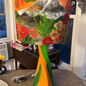 Hand-Painted Ceramic Lamps, Lamp shades, night light, flowers, scenic, Custom orders.  Table Lamp, Modern Art. Colorful LARGER SIZE! 29&quot; H