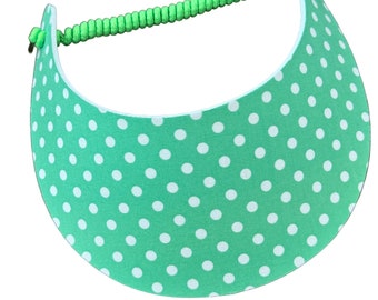 Fabric Foam Coil Sun Visor For Women - "Lime w/ White Dots" - Pickleball Marketplace