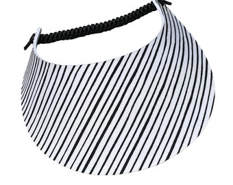 Fabric Foam Coil Sun Visor For Women - "Black & White Diagonal" - Pickleball Marketplace