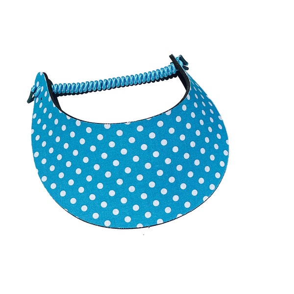 Fabric Foam Coil Sun Visor For Women - "Aqua w/ White Dots" - Pickleball Marketplace