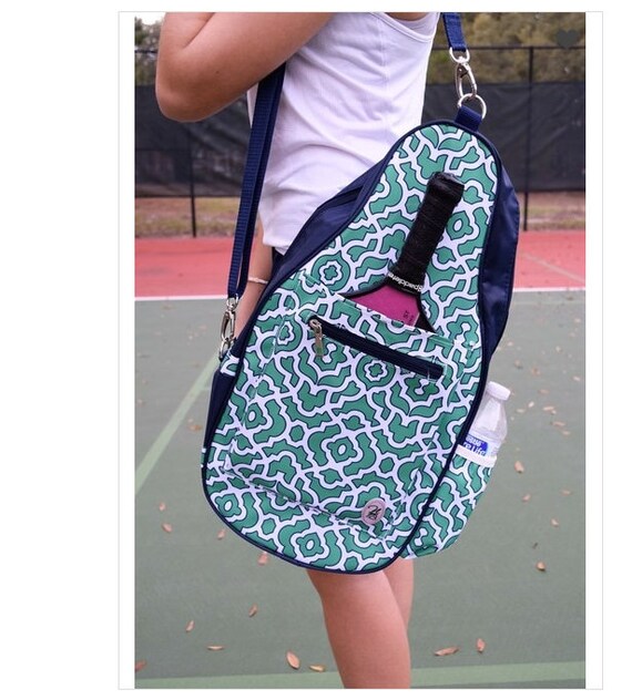 Ladies Printed Pickleball Sling Bag Green & Navy Preppy Etsy