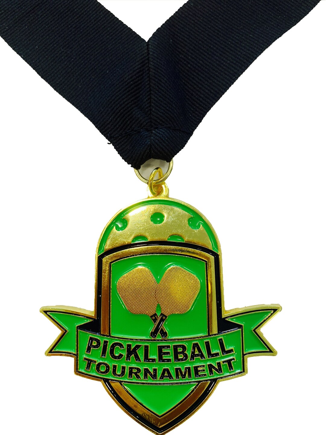 Pickleball Medal - Gold - 3' Pickleball Medal Award With Free V Shaped ...