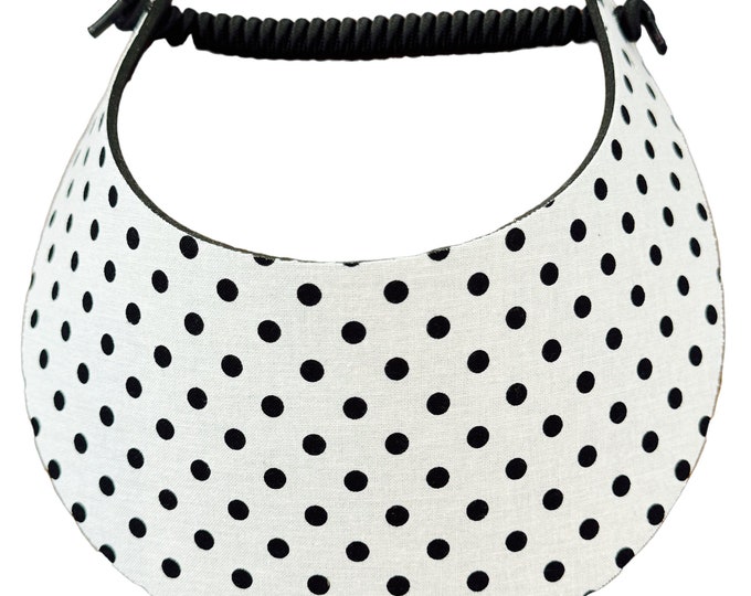 Fabric Foam Coil Sun Visor For Women - "White w/ Black Dots" - Pickleball Marketplace