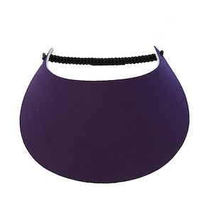 May include: A purple visor with a black elastic band.