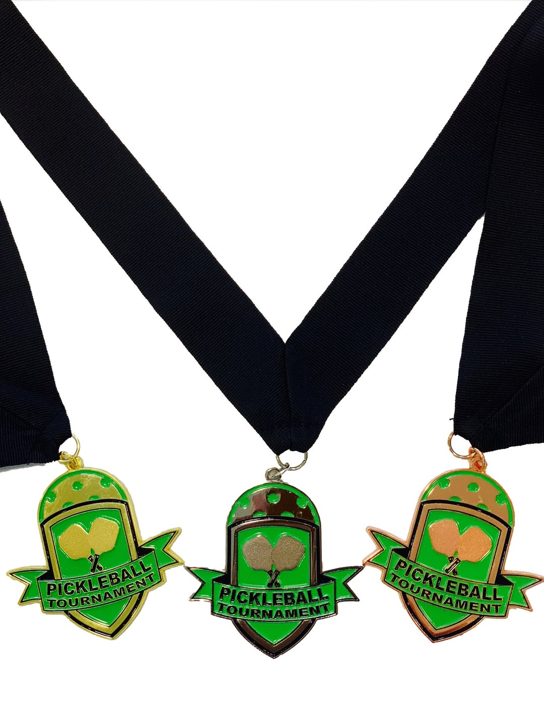 Pickleball Medals, Set of 3 Gold, Silver & Bronze 3 Pickleball Medal