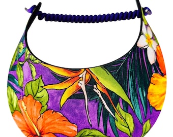 Fabric Foam Coil Sun Visor For Women - "Purple/Orange Tropics" - Pickleball Marketplace