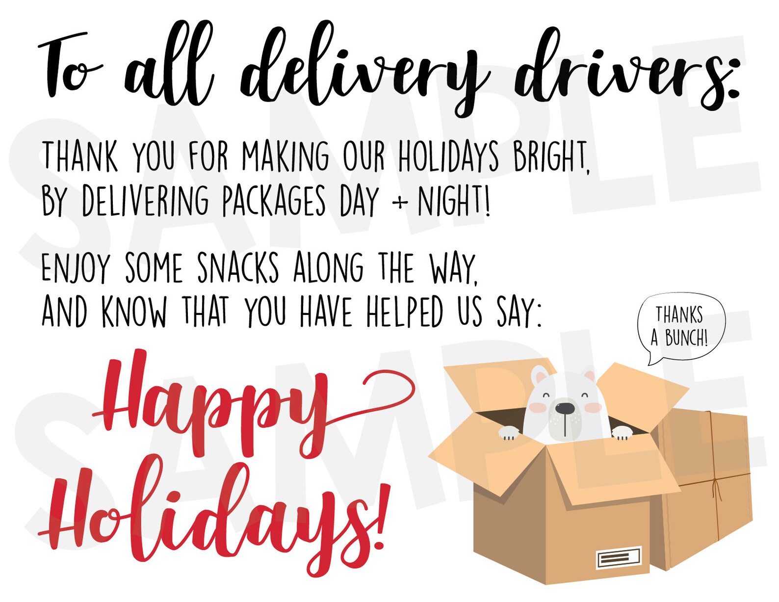 Thank You Sign for Package Delivery Driver // Holiday / Etsy