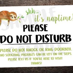 Do not disturb baby sleeping sign // naptime door sign // baby sloth // 8.5 x 11 // Instant Digital Download PDF