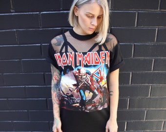 LF inspired shirt- Mesh Iron Maiden Band Tee