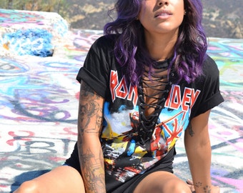 LF inspired Shirt - Lace Up Vintage Iron Maiden "Trooper" Tee