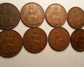 8 great britain big penny vintage coins 1928 - 1949 coin lot pennies - world foreign collector money numismatic a27