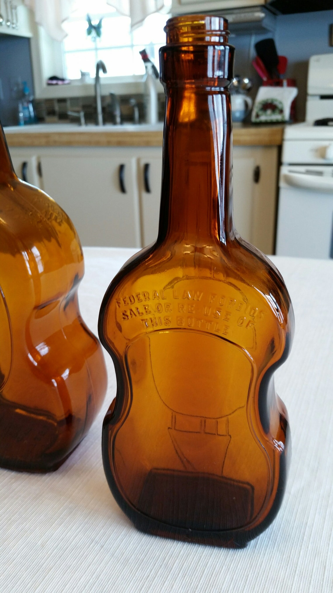 4 antique violin liquor bottles brown amber & yellow glass Etsy