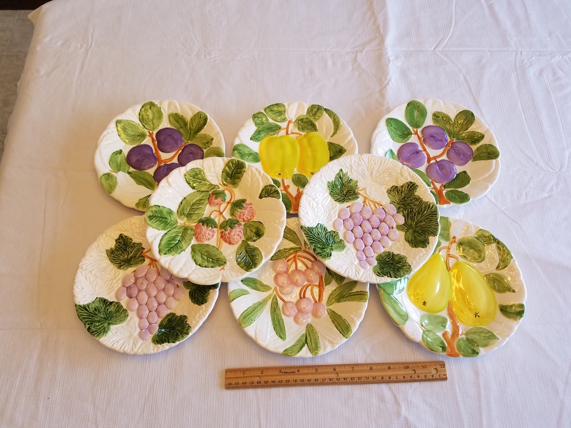 8 Vintage Pottery Plates W/ Fruit 3d Embossed Designs by Etsy
