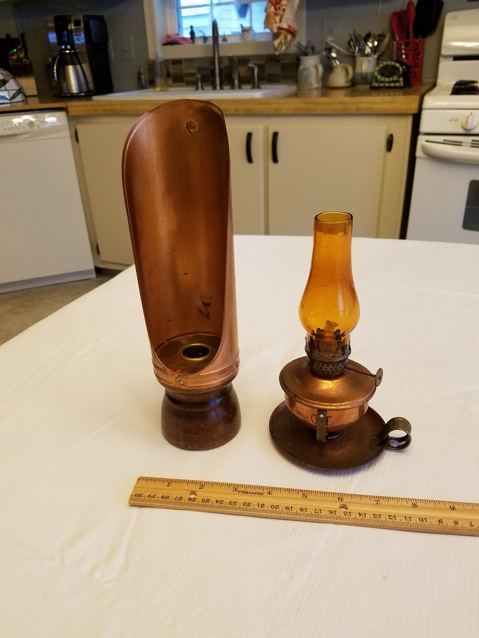 Antique copper wall sconce candle holder & oil lamp with Etsy